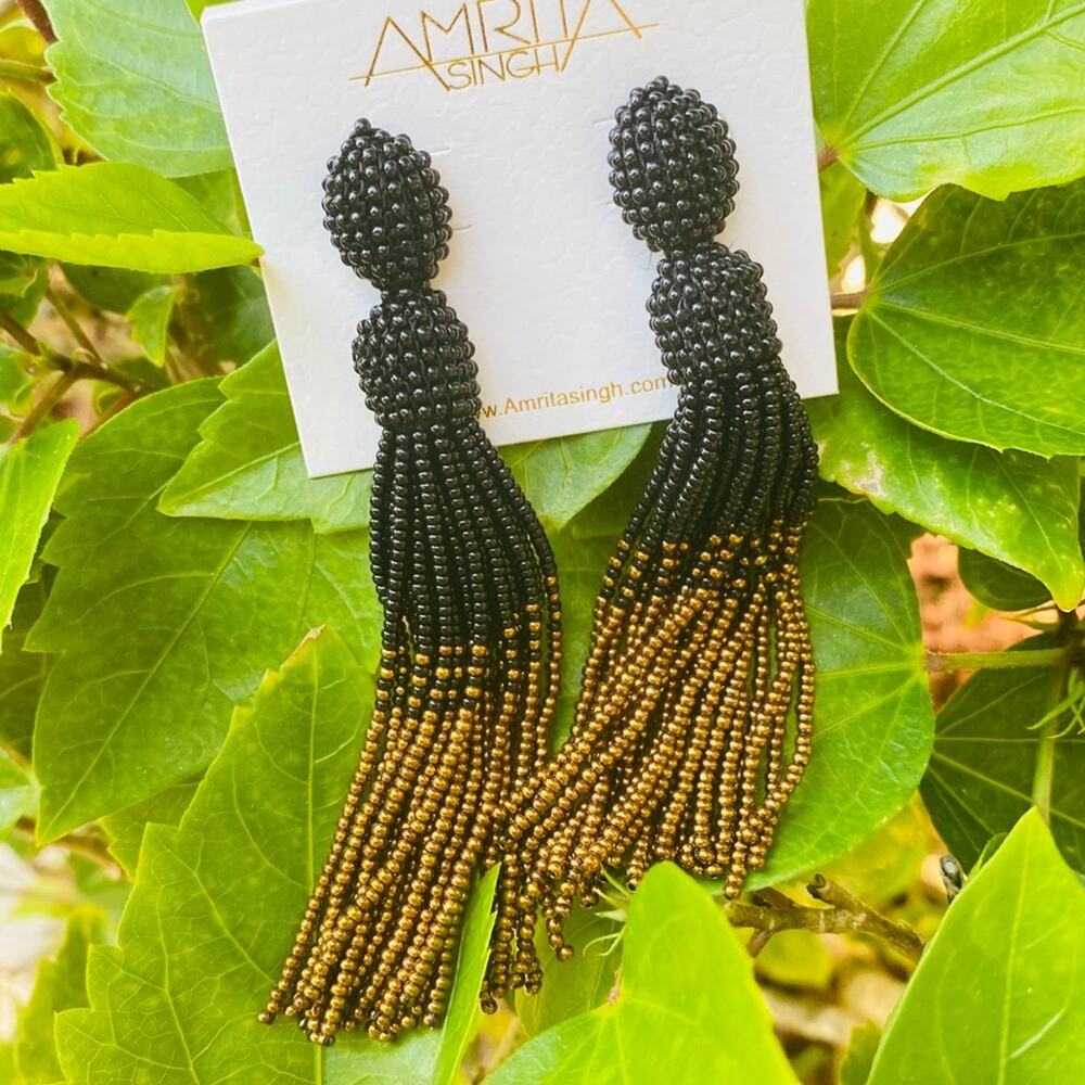 Black Gold Seed Bead Tassel Earring